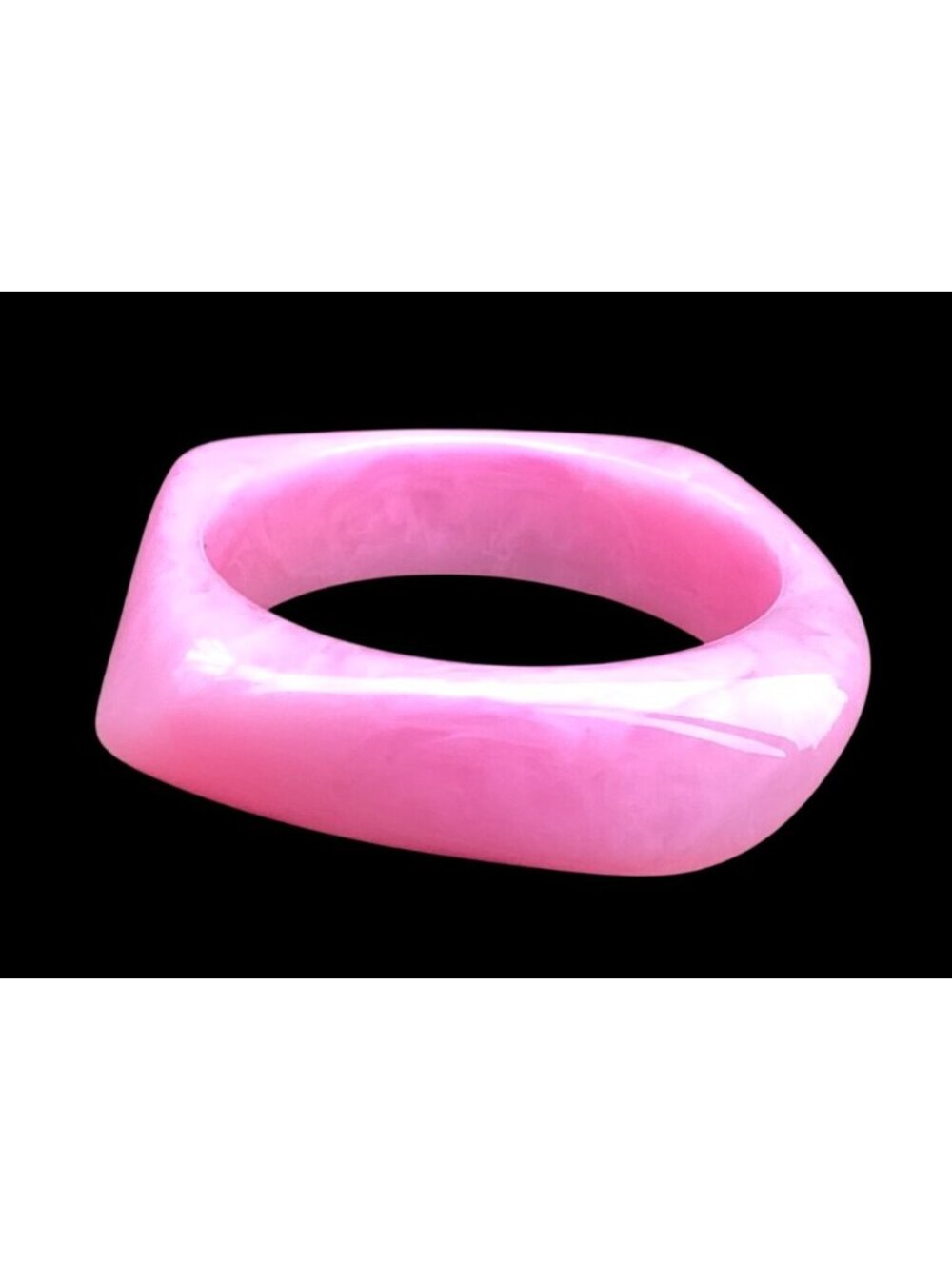 Chunky Squared Asymmetric Lucite Bangle Bracelet Subtly Marbled Barbiecore Pink - Picture 4 of 7